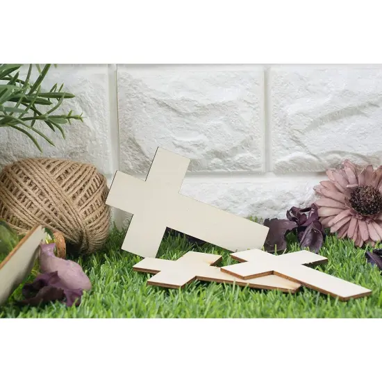 Unfinished Wood Cutout - 25-Pack Cross Shaped Wood Pieces for Wooden Craft DIY Projects, Sunday School, Church, Home Decoration, 2.7 x 4.2 inches Brown {2}