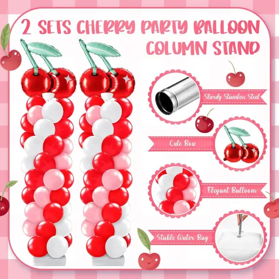 2 Set Cherry Balloon Column Stand Kit with Adjustable Balloon Arch (Cherry, Red) {3}