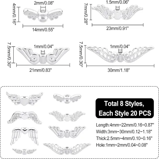 160pcs 8 Styles Angle Wing Bead for Crafts {2}