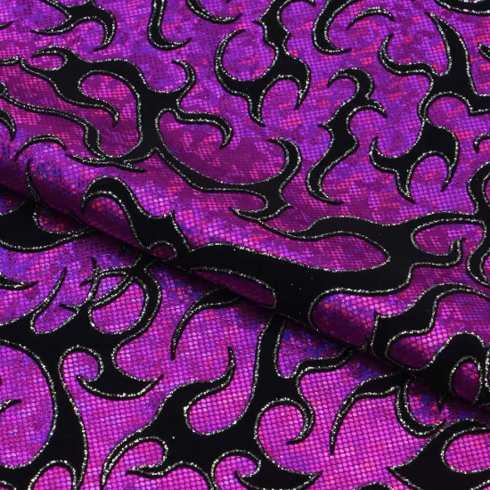 1 Yard 36" x 60" Flame Flocked Hologram Spandex Fabric 270 gsm Fuchsia {7}