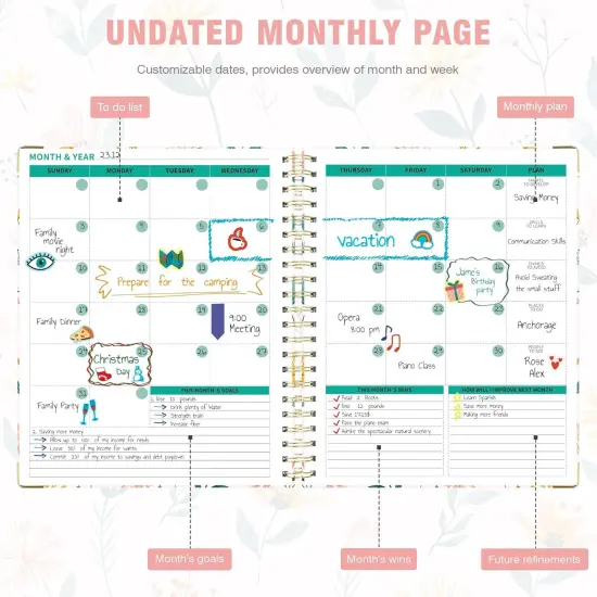 Undated Spiral Bound Teacher Planner 2025 - Pink Flower {4}
