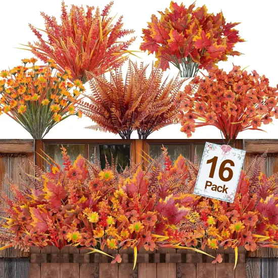 16 Bundles 5 Styles Artificial Fall Flowers for Outdoors {1}