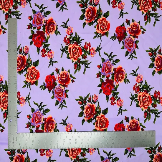 1 Yard Techno Crepe Knit Floral Print Fabric Soft Stretch 58"-60" Width Lavender {1}