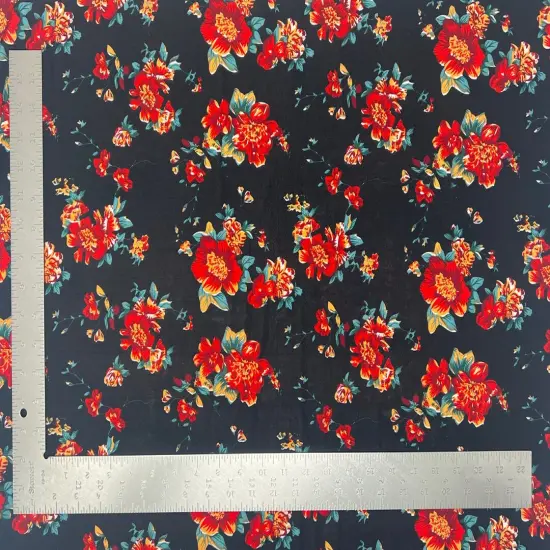 1 Yard ITY Knit Floral Print Fabric for Dresses and Apparel 58/60 Inches Wide Black/Yellow/Green {3}
