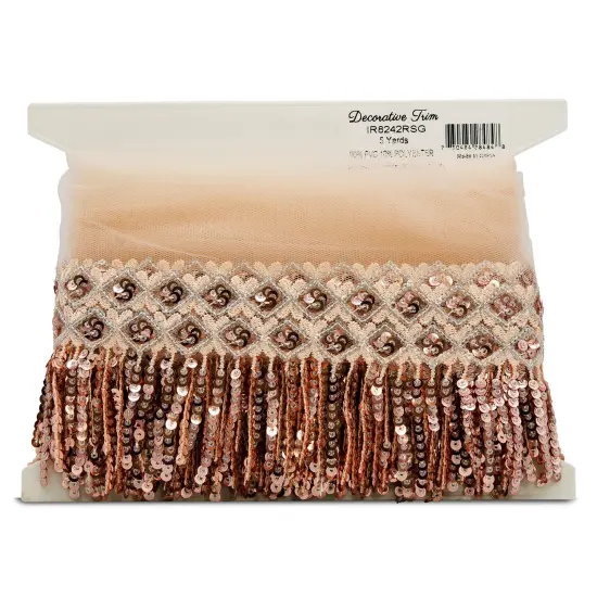 5 yards of Emmalyne Double Diamond Sequin Spangle Fringe | 5 yard cut Rose Gold {3}