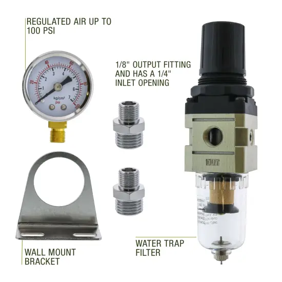 Heavy Duty Diaphragm Mini Pressure Regulator with Gauge and Water Trap Filter - Moisture Trap for Airbrush Air Compressor with Precision Control and Easy Drain Valve {2}