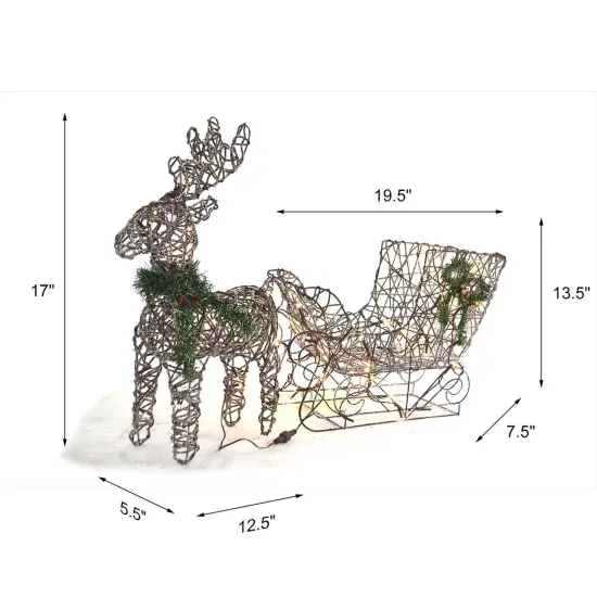 Indoor Outdoor Coffee Reindeer Sleigh Decoration with Warm White LED Lights 19.69 x 7.28 x 16.14 inch {1}