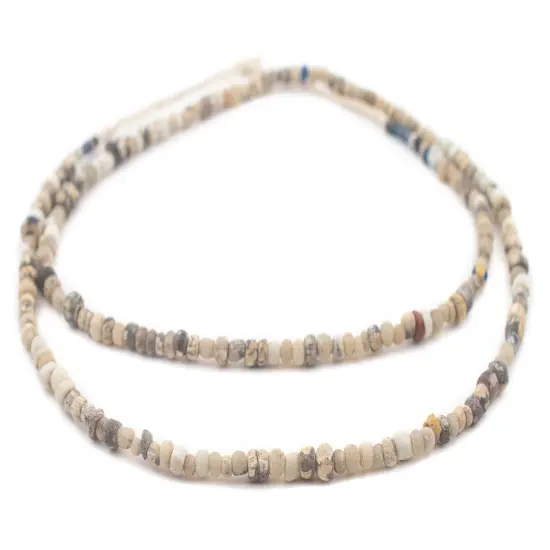 The Bead Chest Mottled White Ancient Djenne Nila Glass Beads 4mm Mali African Seed 26 Inch Strand Handmade {3}