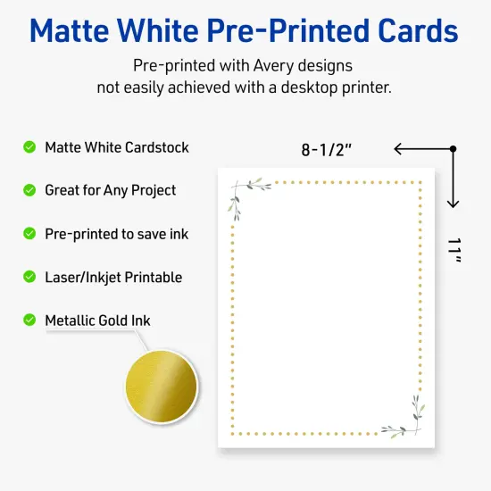 Avery Printable Full-Sheet Cardstock, Gold Dots with Green Florals, 8.5" x 11", Matte White Full-Sheet Cardstock, Laser/Inkjet, 10ct, Great for Craft Cardstock Paper {2}