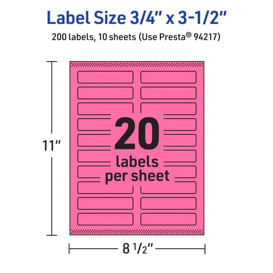 Avery Bright Pink Paper Labels, 0.75" x 3.5" Rectangle {5}