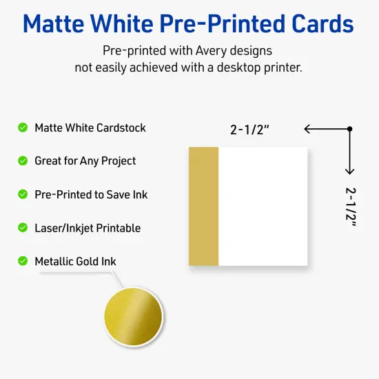 Avery Printable Square Cards, Gold-Dipped Edge, 2.5" x 2.5", Matte White Square Cards, Laser/Inkjet, 90ct, Great for Business Cards {2}