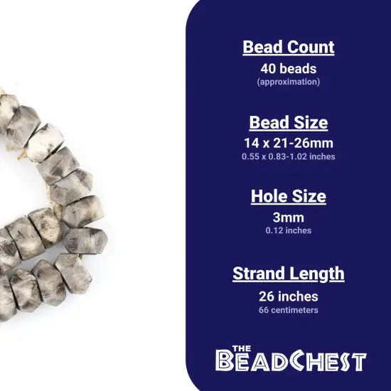 The Bead Chest Grey Bone Beads Faceted 24mm Kenya African Large Hole 26 Inch Strand Handmade {4}