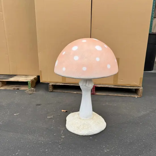 Small Pastel Peach Round Mushroom Statue {4}