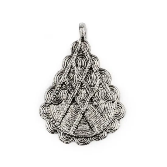 The Bead Chest Silver Baule Pyramid Pendant (67x48mm): African Tribal Metal Pendant for DIY Jewelry and Necklace {1}