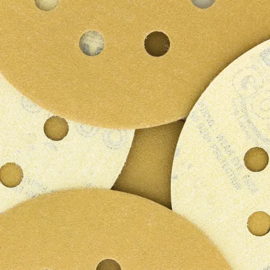 180 Grit - 5" Gold DA Sanding Discs - 8-Hole Pattern Hook and Loop - Box of 50 {3}
