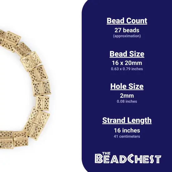 The Bead Chest Lattice Rectangular Brass Baule Beads 16x20mm Ivory Coast African Rectangle Large Hole 16 Inch Strand Handmade {4}