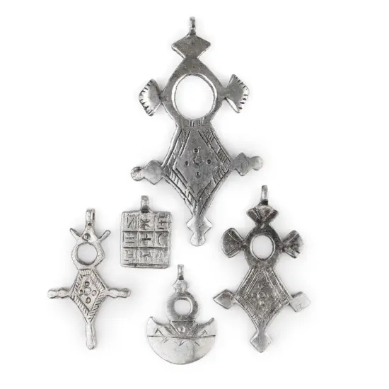 The Bead Chest 5 Pack: Silver Tuareg Tribal Pendants: North African Tribal Berber Moroccan Sahara Pendant for Jewelry {1}