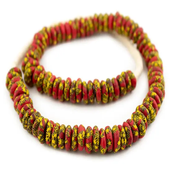 The Bead Chest Fused Rondelle Recycled Glass Beads 14mm Sun & Fire, 24-Inch Strand, Handmade in Ghana for Jewelry Making & Crafts | Approximately 95 Beads {3}