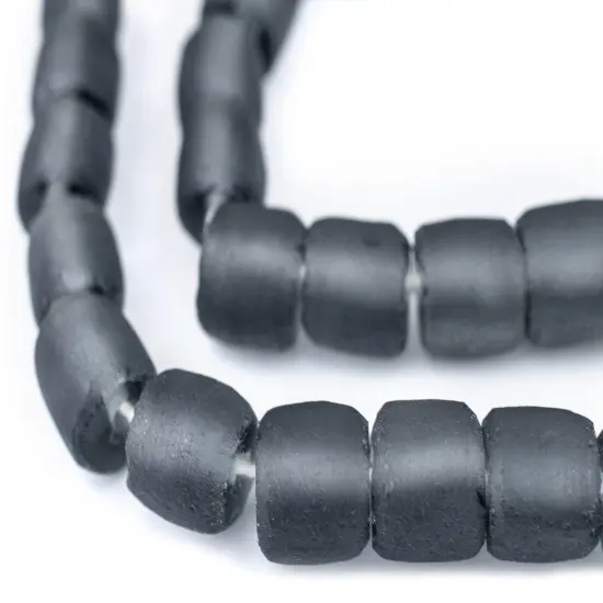 The Bead Chest Charcoal Grey Cylindrical Java Recycled Glass Beads (12mm) - Full Strand of Faceted Bottle Glass Beads | Approximately 33 Beads {1}