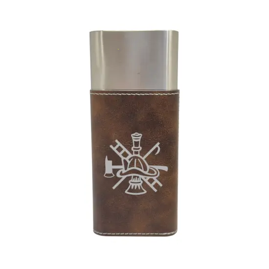 Cigar Case with Cutter - Firefighter Emblem - Leather Black/Silver {4}