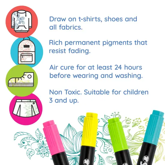 Super Markers 20 Unique Neon Colors Dual Tip Fabric & T-Shirt Marker Set - Double-Ended Fabric Markers with Chisel Point and Fine Point Tips {4}