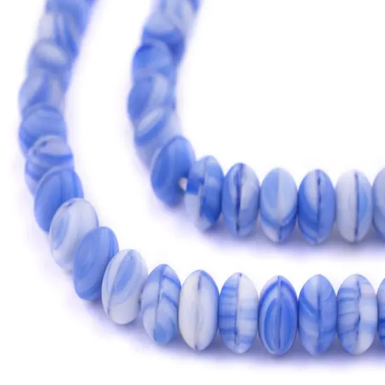 The Bead Chest Blue & White Binta Banji Kakamba Beads (5x8mm) {1}
