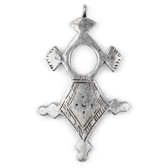 The Bead Chest Amgala Silver Moroccan Tuareg Cross Pendant (44x76mm): North African Tribal Berber Moroccan Sahara Pendant for Jewelry {1}