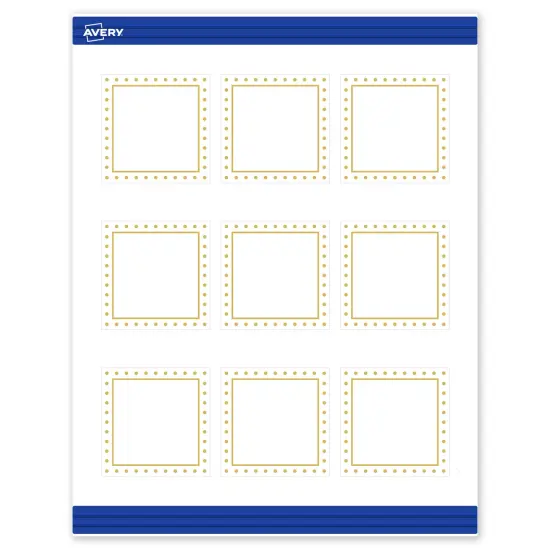 Avery Printable Square Cards, Gold Border with Gold Dots, 2.5" x 2.5", Matte White Square Cards, Laser/Inkjet, 90ct, Great for Business Cards {1}