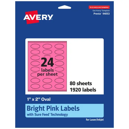 Avery Bright Pink Paper Labels, 1" x 2" Oval {1}