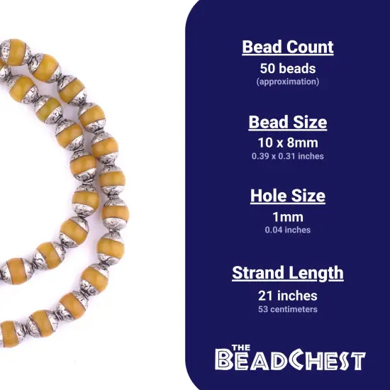 The Bead Chest Capped Amber with Silver Gemstone Beads, Full Strand of Round Nepalese Stone Beads, Great for DIY Jewelry Necklace & Bracelet Making {4}