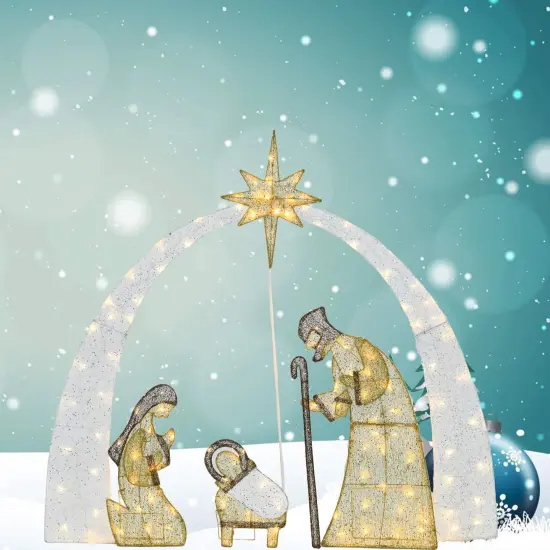 Nativity Scene 54 Inch, Pre-Lit Christ Birth Display with 115 Warm White LED Lights {2}