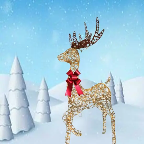 Holiday LED White Reindeer with Sleigh Lighted Decoration Warm White Glow 19.69 x 7.28 x 16.14 in {6}