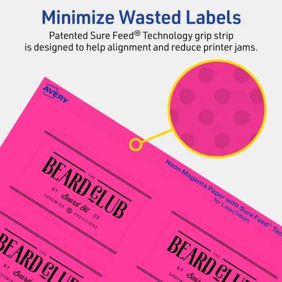 Avery Neon Magenta Paper Labels, 2" x 3" Rectangle {4}