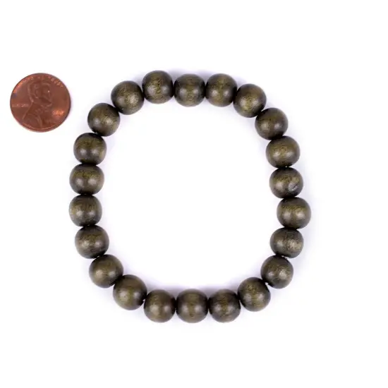 The Bead Chest Wood Stretch Bracelet, Olive Green - Stackable Beaded Jewelry, Unisex for Men & Women {2}
