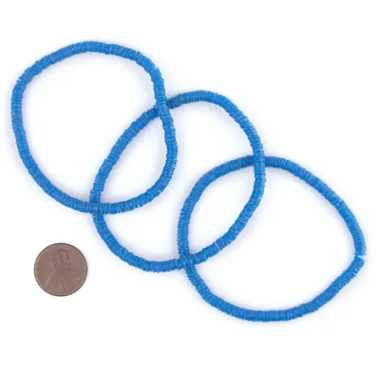 The Bead Chest Boho Stretch Bracelet, Blue - Stackable African Vinyl Heishi, Unisex for Men & Women {2}