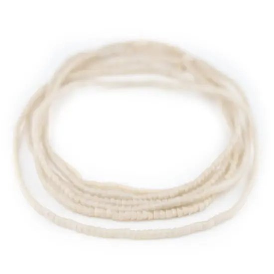 The Bead Chest Ghana Sandcast Beads - Full Strand of African Powder Glass Beads (3mm, Vintage-Style White) - Single 26" Strand {3}
