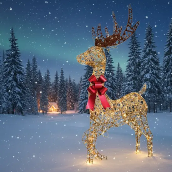 Pre-Lit Champagne Woven Reindeer 48" Tall Christmas Deer with 105 Warm LED Lights for Yard & Home {3}