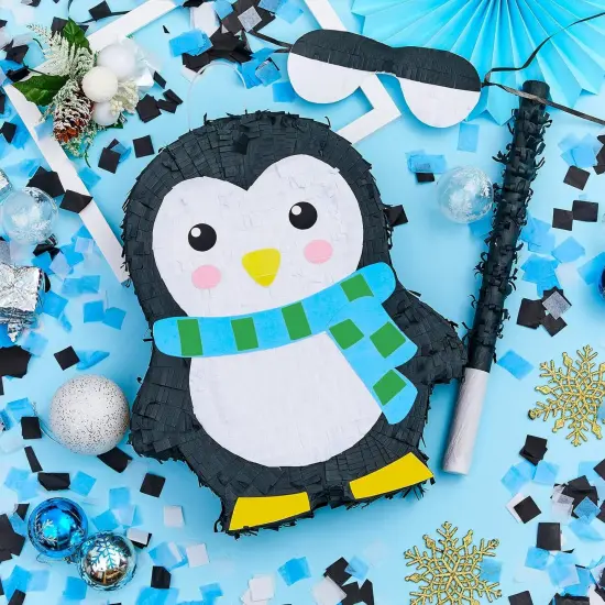 Inch Penguin Pi&ntilde;ata Winter Penguin Party Supplies Candy Animal Pi&ntilde;ata with Stick Confetti and Blindfold Gift {2}