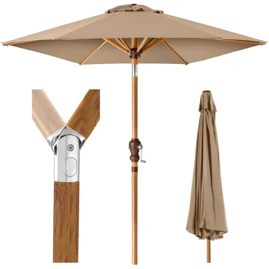 Best Choice Products 10ft Outdoor Woodgrain Pattern Steel Market Patio Umbrella w/ Crank, Tilt Tan {1}