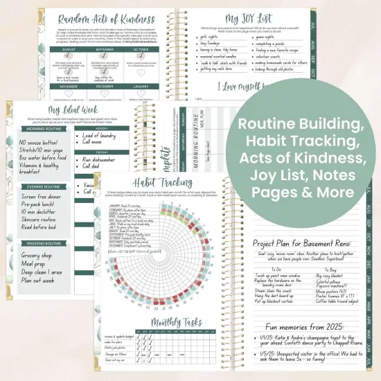 bloom daily planners 2025-26 Academic Planner, Hard Cover, 5.5" x 8.25", Eucalyptus, White {6}