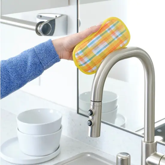 Lemon Plaid Reusable Scrubbies, Set of 4 {5}