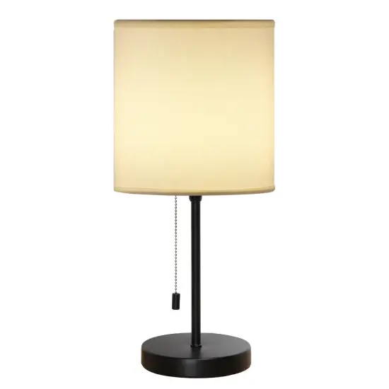 Modern Table Lamp, Simple with Cream Fabric Shade, Pull Chain Switch {1}