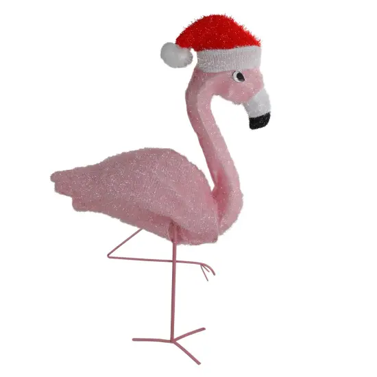 Northlight 32" Pre-Lit Pink Flamingo with Santa Claus Hat Christmas Outdoor Decoration {1}