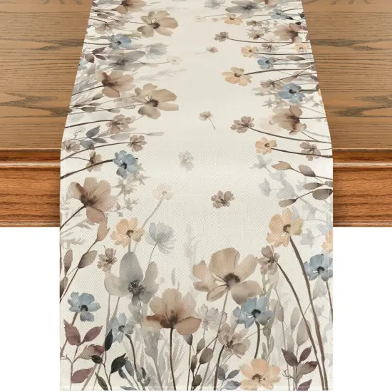 Brown Poppy Flowers Floral Blossom Summer Table Runner, Fall Kitchen Dining Table Decoration for Home Party Decor 13x72 Inch {1}