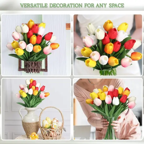 20 Pcs Artificial Flowers with Vase, 14 inch Faux Tulip Flowers Bouquet in Glass Vase {5}