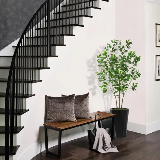 Artificial Ficus Tree 5FT - Faux Plant with Black Diamond Planter - Tall Fake Tropical Ficus Floor Plant Potted - Artificial Silk Tree for Home Office Living Room Decor Indoor {2}