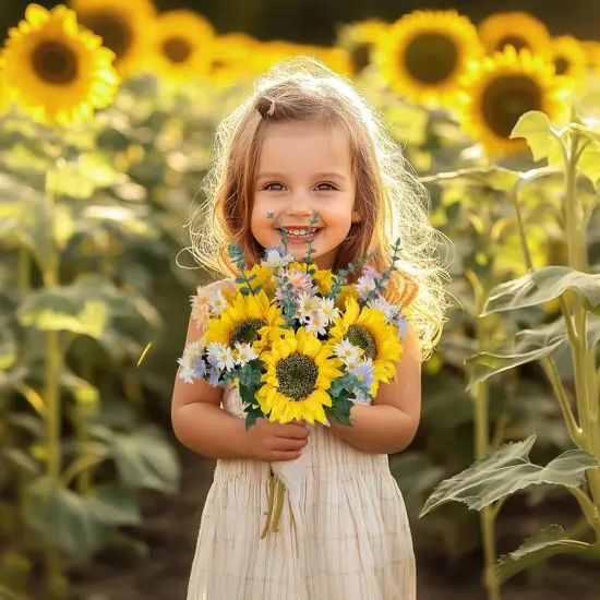 Sunflower Fake Flowers in Vase: Sunflowers Artificial Flowers with Vase for Table Centerpieces Decor - Silk Flower Bouquet Faux Arrangements Kitchen Bathroom Wedding Party Decoration {3}