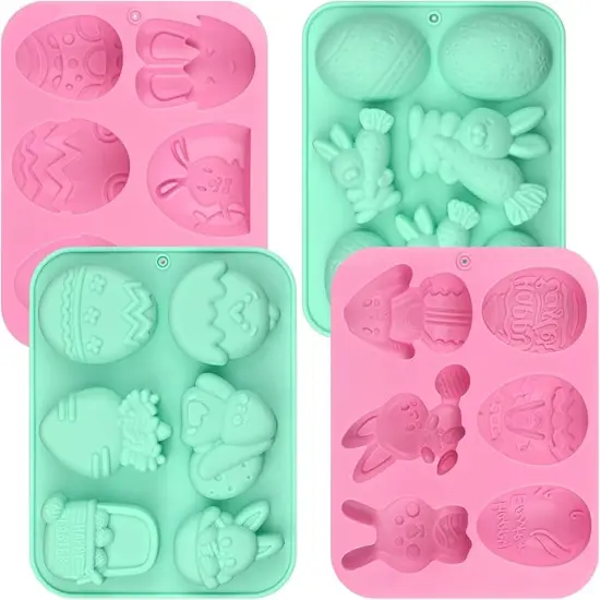 4 Pack Easter Chocolate Molds, Bunny Half Egg Shaped Non-stick Silicone Molds for DIY Chocolate Candy Muffin Handmade Soap Cake Decoration {1}
