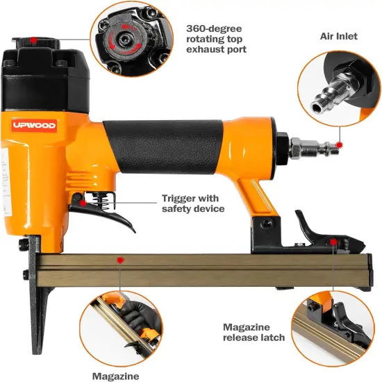 7116LN Air-Powered Staple Gun 22 Gauge Stapler, Pneumatic Oil-Free Upholstery Stapler, top Exhaust, for Woodworking, Professional and DIY Projects {3}