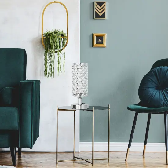 Silver Crystal Hollow Pattern Table Lamp Night Light – Suitable for Bedroom, Study {5}